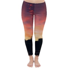 Sunset Silhouette Sun Sky Evening Classic Winter Leggings by Celenk