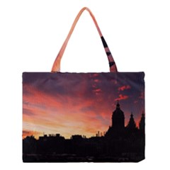 Sunset Silhouette Sun Sky Evening Medium Tote Bag by Celenk