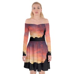 Sunset Silhouette Sun Sky Evening Off Shoulder Skater Dress by Celenk