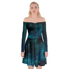 Green Space All Universe Cosmos Galaxy Off Shoulder Skater Dress