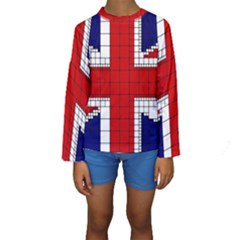 Union Jack Flag Uk Patriotic Kids  Long Sleeve Swimwear