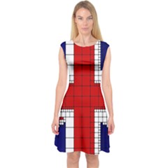 Union Jack Flag Uk Patriotic Capsleeve Midi Dress