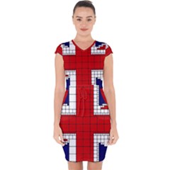 Union Jack Flag Uk Patriotic Capsleeve Drawstring Dress 