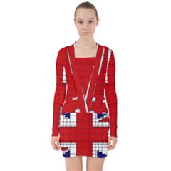 Union Jack Flag Uk Patriotic V-neck Bodycon Long Sleeve Dress