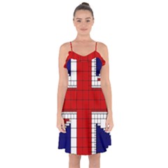 Union Jack Flag Uk Patriotic Ruffle Detail Chiffon Dress