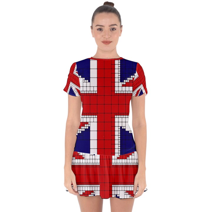 Union Jack Flag Uk Patriotic Drop Hem Mini Chiffon Dress