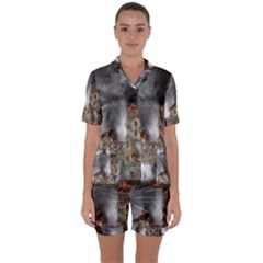 Destruction Apocalypse War Disaster Satin Short Sleeve Pyjamas Set by Celenk