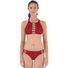 Brown Circle Pattern On Red Perfectly Cut Out Bikini Set by BrightVibesDesign