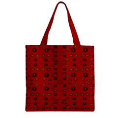 Brown Circle Pattern On Red Zipper Grocery Tote Bag