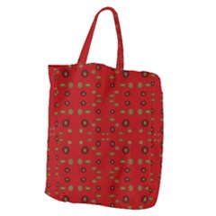 Brown Circle Pattern On Red Giant Grocery Zipper Tote