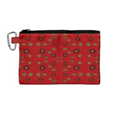 Brown Circle Pattern On Red Canvas Cosmetic Bag (Medium)