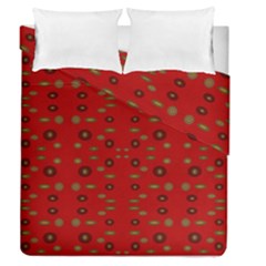 Brown Circle Pattern On Red Duvet Cover Double Side (Queen Size)