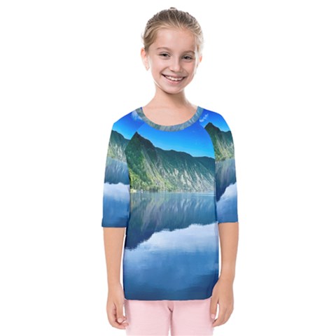 Mountain Water Landscape Nature Kids  Quarter Sleeve Raglan Tee by Celenk