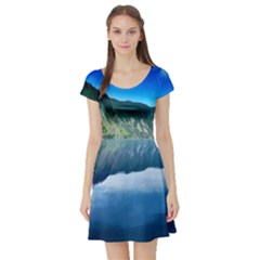 Mountain Water Landscape Nature Short Sleeve Skater Dress by Celenk