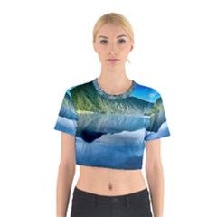 Mountain Water Landscape Nature Cotton Crop Top by Celenk