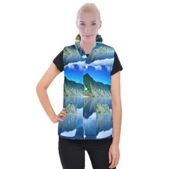 Mountain Water Landscape Nature Women s Button Up Puffer Vest by Celenk