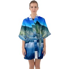 Mountain Water Landscape Nature Quarter Sleeve Kimono Robe by Celenk