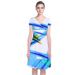 Lines Vibrations Wave Pattern Short Sleeve Front Wrap Dress