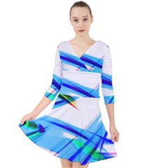 Lines Vibrations Wave Pattern Quarter Sleeve Front Wrap Dress	