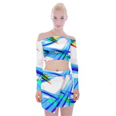 Lines Vibrations Wave Pattern Off Shoulder Top with Mini Skirt Set