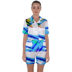 Lines Vibrations Wave Pattern Satin Short Sleeve Pyjamas Set