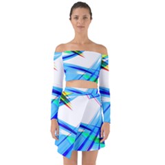 Lines Vibrations Wave Pattern Off Shoulder Top with Skirt Set