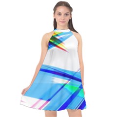 Lines Vibrations Wave Pattern Halter Neckline Chiffon Dress 