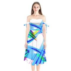 Lines Vibrations Wave Pattern Shoulder Tie Bardot Midi Dress