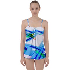 Lines Vibrations Wave Pattern Babydoll Tankini Set