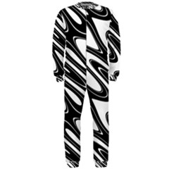 Black And White Wave Abstract Onepiece Jumpsuit (men)  by Celenk