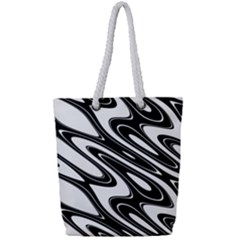 Black And White Wave Abstract Full Print Rope Handle Tote (small)