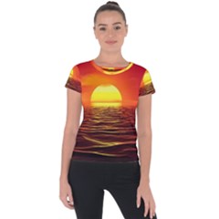 Sunset Ocean Nature Sea Landscape Short Sleeve Sports Top  by Celenk