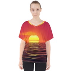 Sunset Ocean Nature Sea Landscape V-neck Dolman Drape Top by Celenk