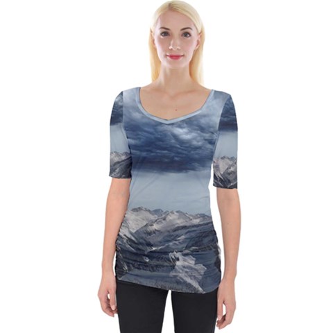 Mountain Landscape Sky Snow Wide Neckline Tee by Celenk