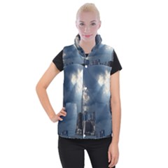 New York America New York Skyline Women s Button Up Puffer Vest by Celenk