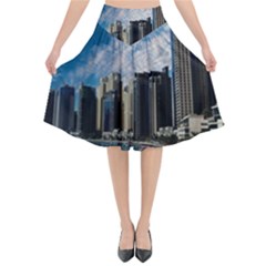 Skyscraper City Architecture Urban Flared Midi Skirt