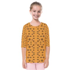 Brown Circle Pattern On Yellow Kids  Quarter Sleeve Raglan Tee