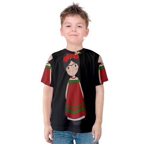 Frida Kahlo Doll Kids  Cotton Tee by Valentinaart