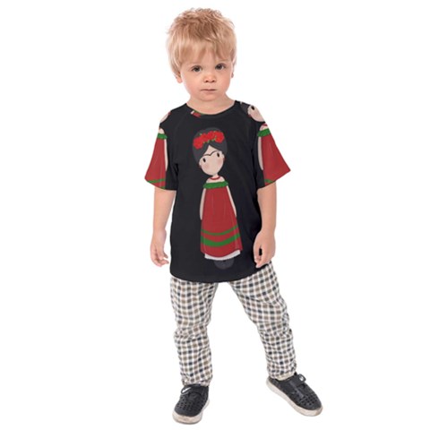 Frida Kahlo Doll Kids Raglan Tee by Valentinaart