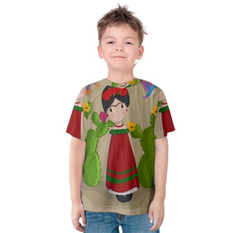 Frida Kahlo Doll Kids  Cotton Tee by Valentinaart