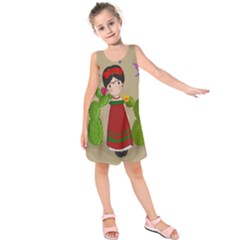 Frida Kahlo Doll Kids  Sleeveless Dress by Valentinaart