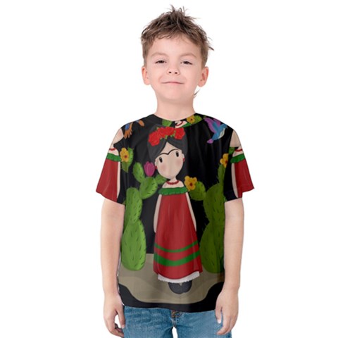 Frida Kahlo Doll Kids  Cotton Tee by Valentinaart