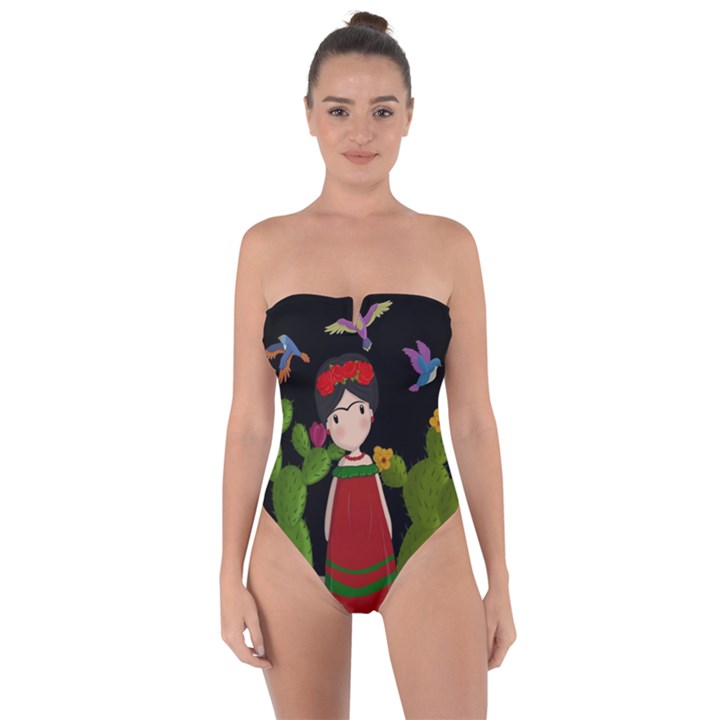 Frida Kahlo doll Tie Back One Piece Swimsuit