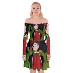 Frida Kahlo Doll Off Shoulder Skater Dress by Valentinaart