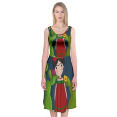 Frida Kahlo Doll Midi Sleeveless Dress by Valentinaart