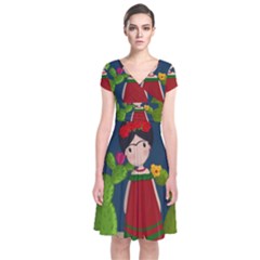 Frida Kahlo Doll Short Sleeve Front Wrap Dress by Valentinaart