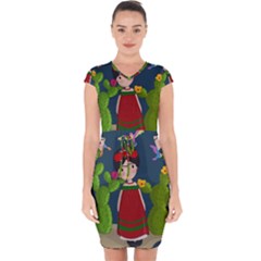 Frida Kahlo Doll Capsleeve Drawstring Dress  by Valentinaart