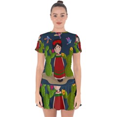 Frida Kahlo Doll Drop Hem Mini Chiffon Dress by Valentinaart