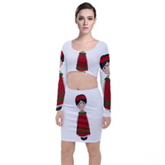 Frida Kahlo Doll Long Sleeve Crop Top & Bodycon Skirt Set by Valentinaart