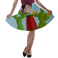 Frida Kahlo Doll A-line Skater Skirt by Valentinaart